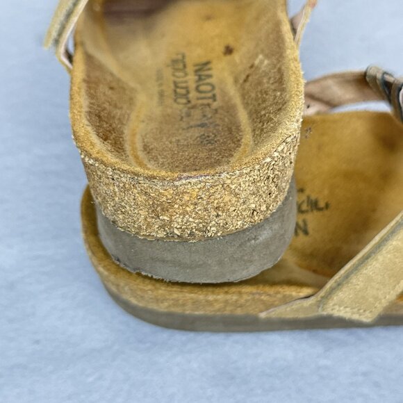 NAOT Aspen Leather Sandals Wedge Cork Gold Metallic Rhinestones EU 38 US 7 - 7.5 - Picture 15 of 16